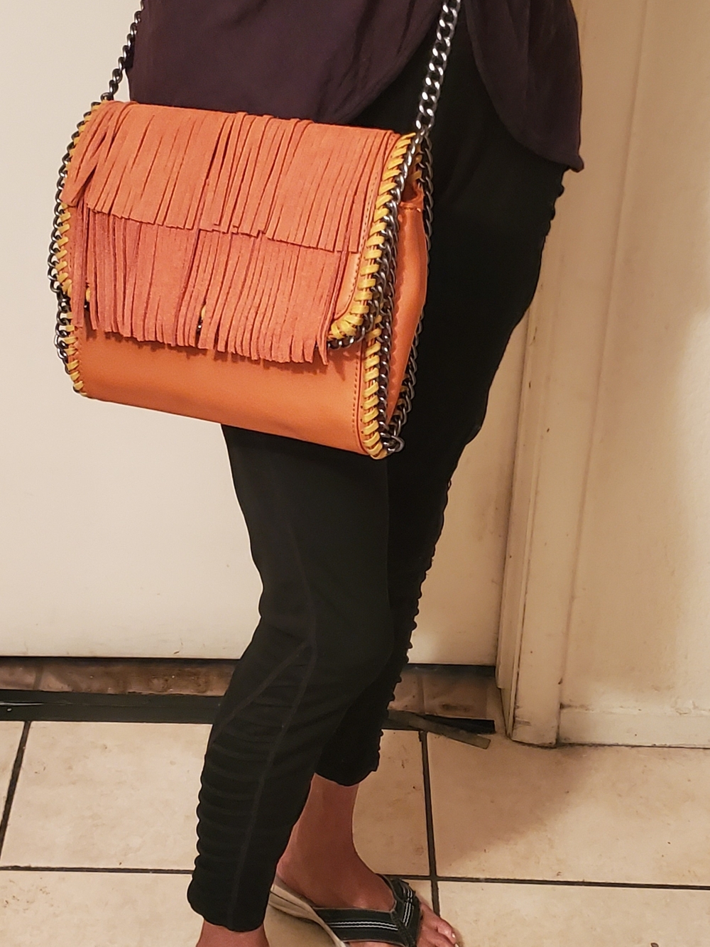 Fringed Orange Women's Crossbody Bag - Stylish Everyday Shoulder Bag